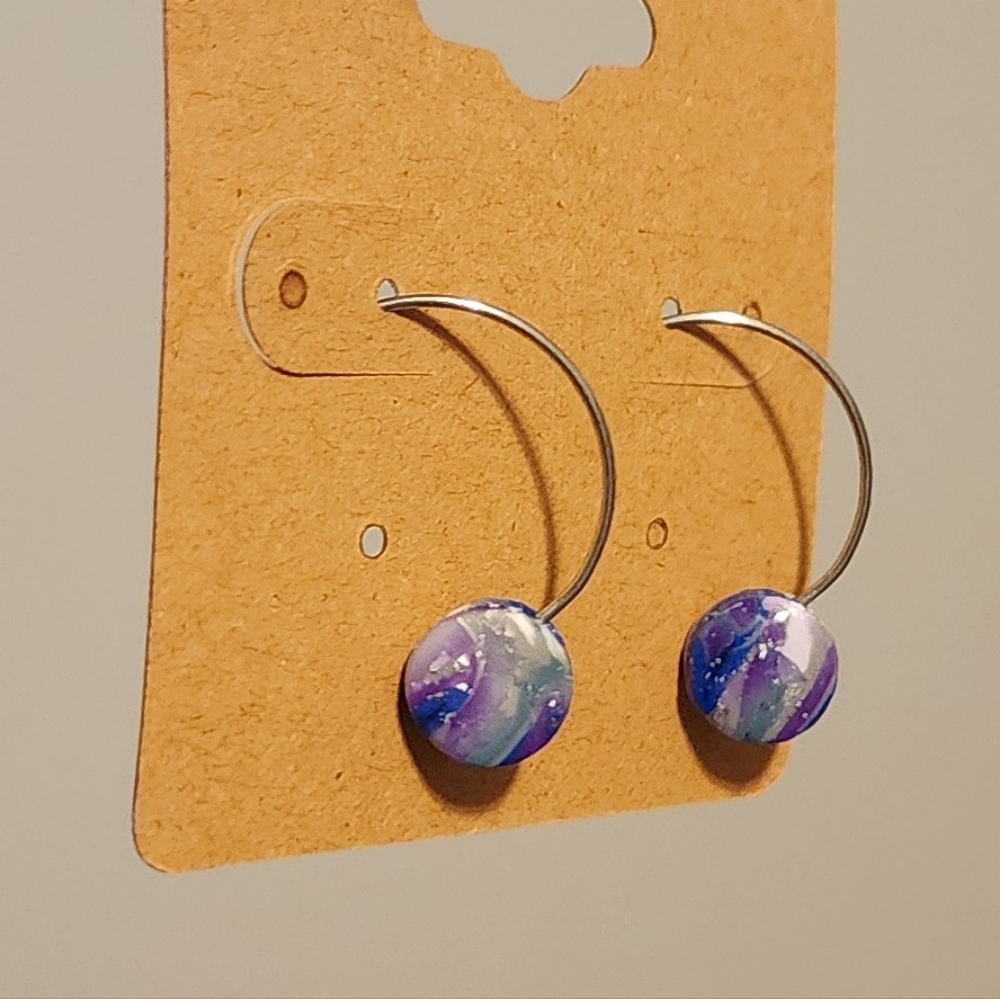 Purple and blue clay hoop hook earrings